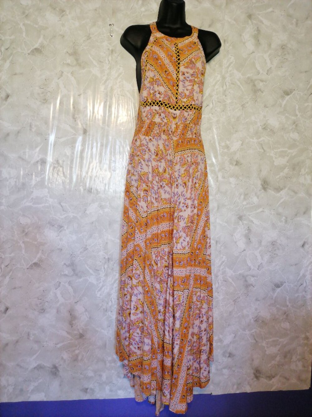 Jaase Endless Summer Bohemian yellow Floral Maxi Dress size L